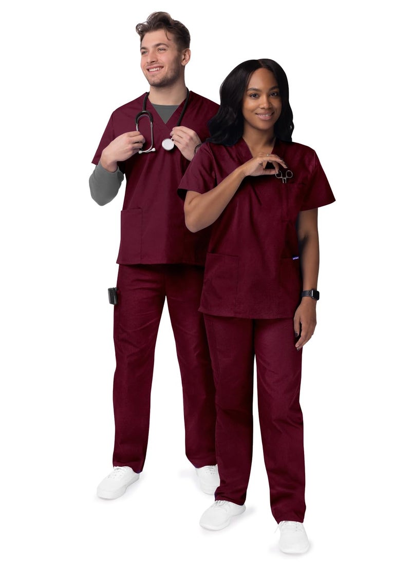Sivvan Durable Unisex Scrubs Set - Classic V-Neck Scrub Top & Drawstring Scrub Pants For Men & Women, 5 Pockets - S8400 - Burgundy - M - Image 3